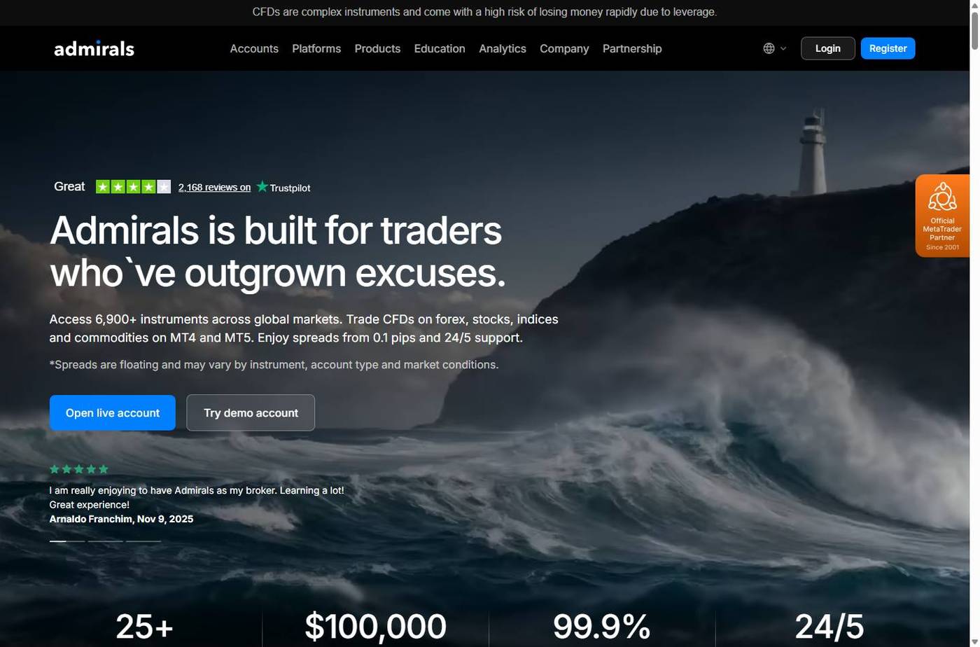 Screenshot of the Admirals website