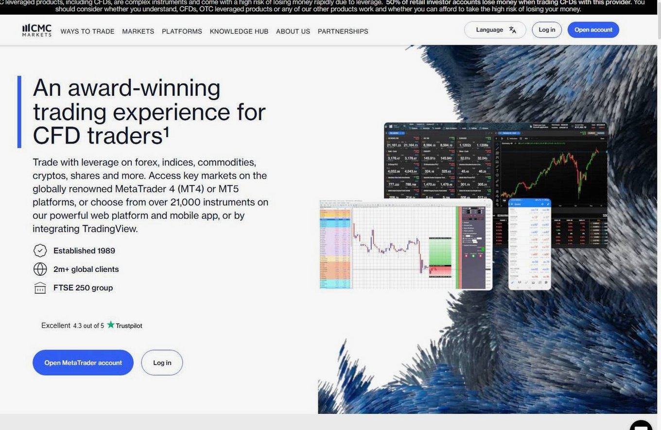 Screenshot of the CMC Markets website