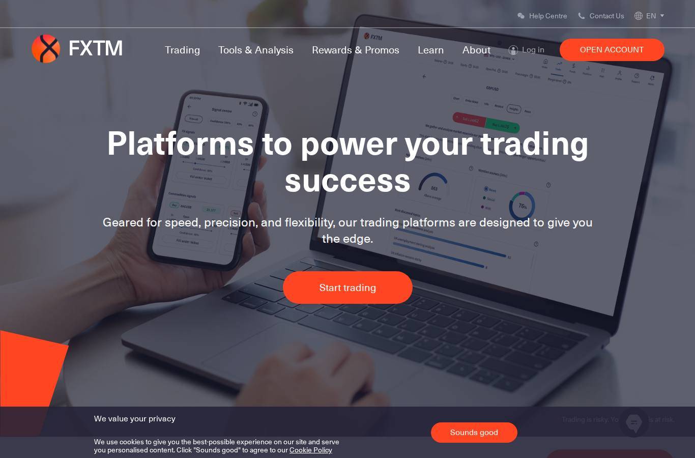The platform page on the FXTM website