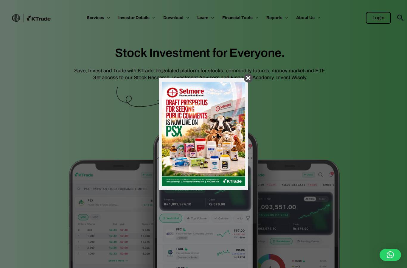Screenshot of the KTrade website