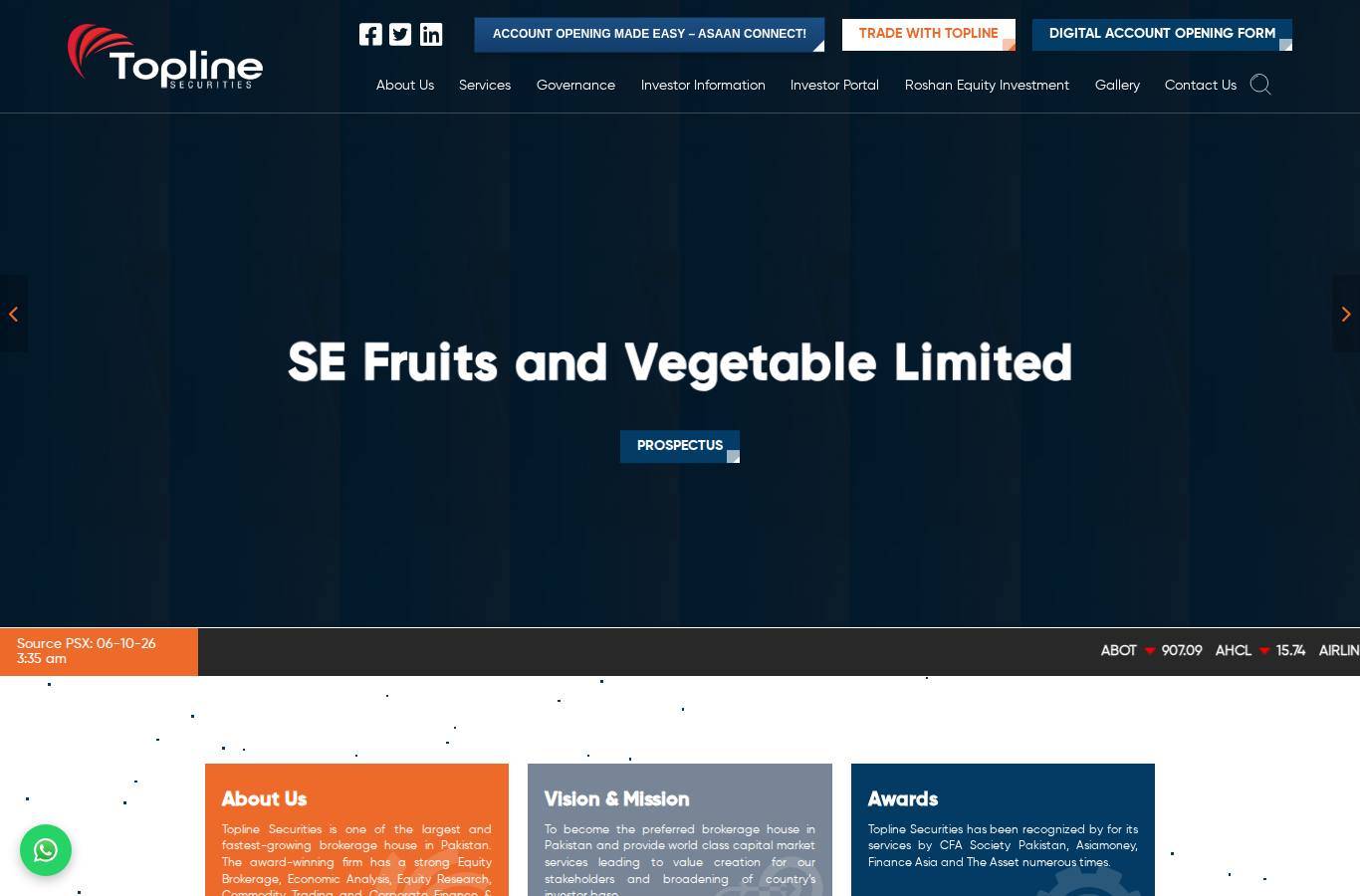 Screenshot of the Topline Securities website